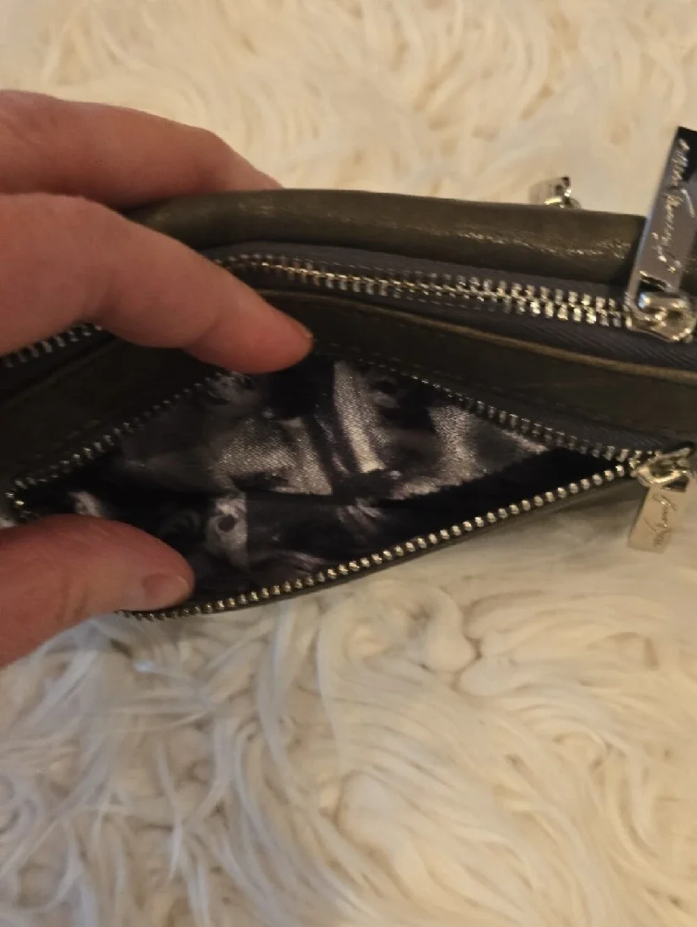 Genuine Gray Leather Zip Wallet with Front Pocket